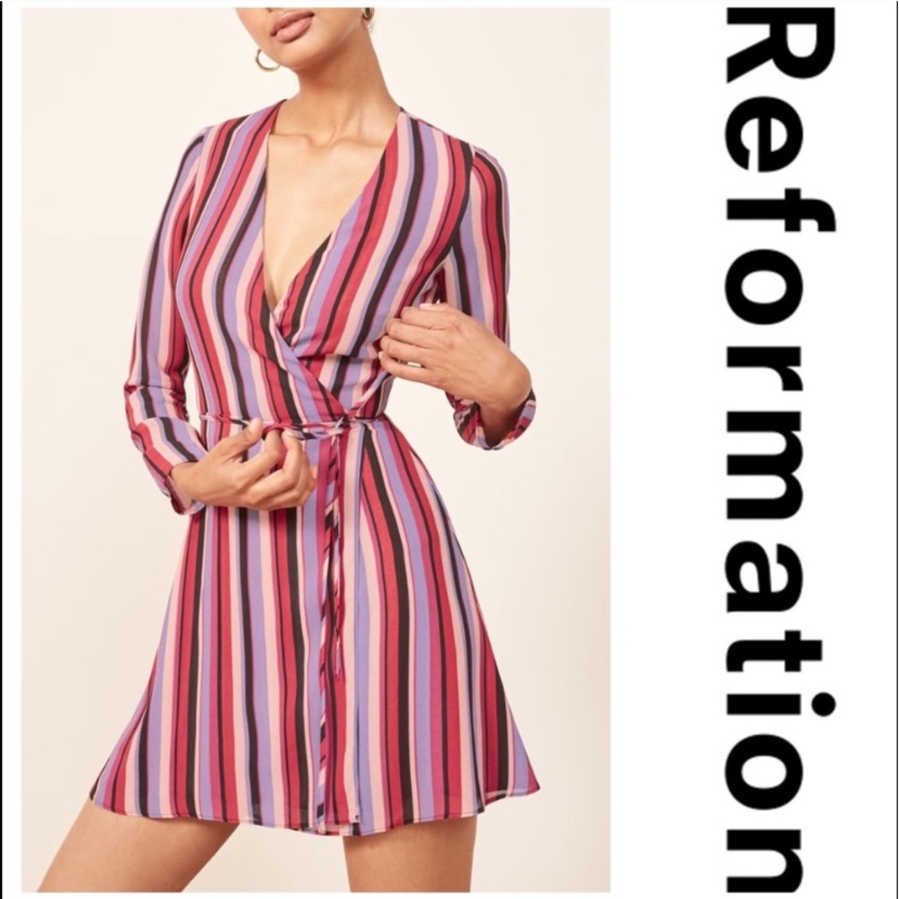 Reformation Stripped Wrap Dress